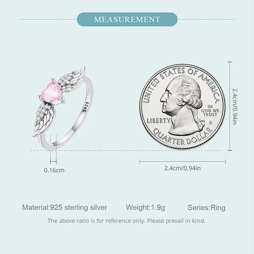 925 Sterling Silver Pink Heart Zircon Ring for Women - Love & Wing - Rings