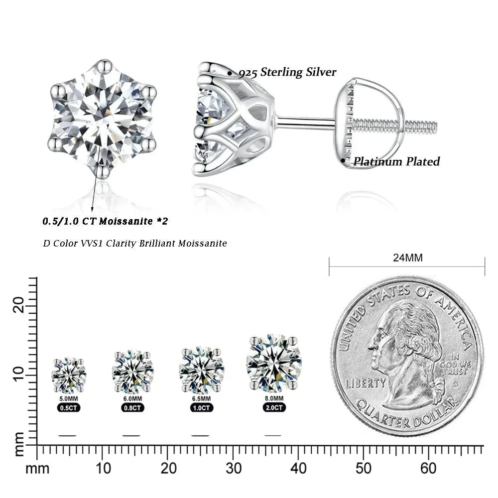 Radiant Moissanite Stud Earrings | D Color Round Cut 925 Silver Gold Plated