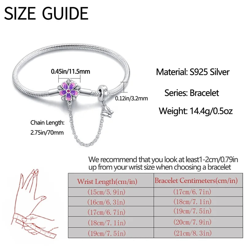 Elegant Snowflake Clasp Sterling Silver Bracelet - Charm Bracelets