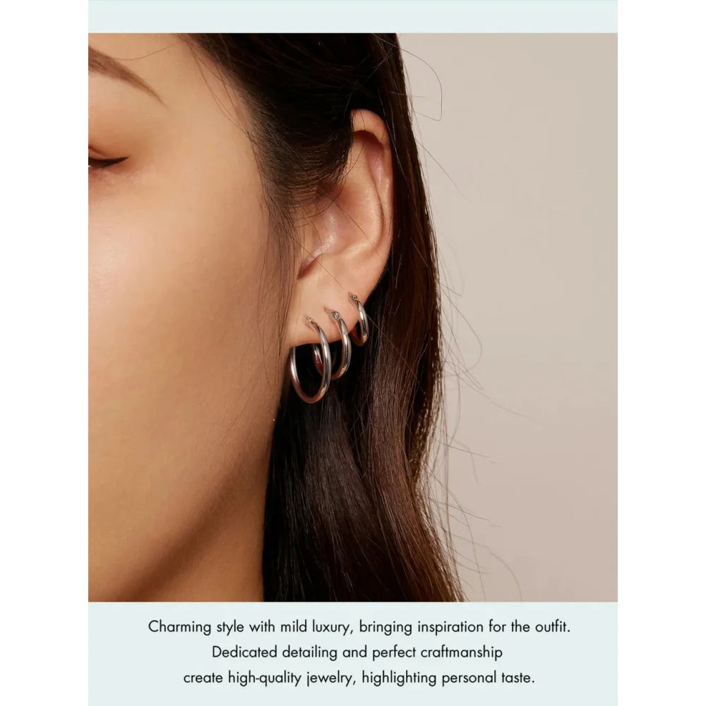 14K White Gold-Plated 925 Sterling Silver Hoop Earrings - Stylish and Hypoallergenic jewellery for Women