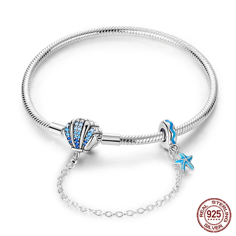 Coastal Sterling Silver Charm Bracelet With Sparkling Seashell - 18 Cm - Bracelets