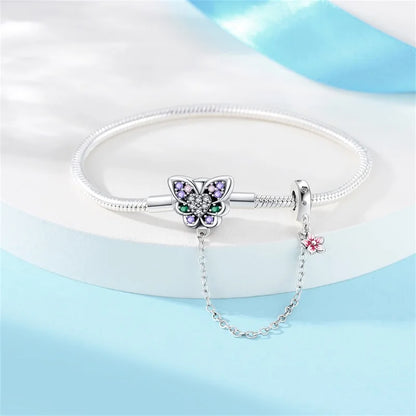 Ethereal Butterfly Sterling Silver Charm Bracelet With Safety Chain - Bracelets