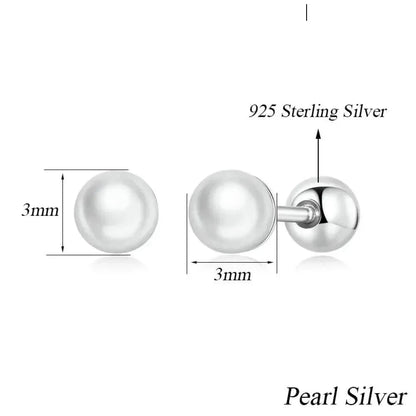 Charm and Elegance: 925 Sterling Silver Pearl Beads Screw Stud Earrings - 3Mm