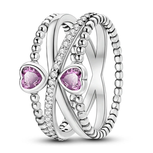 Double Heart Infinity Sterling Silver Ring - Rings