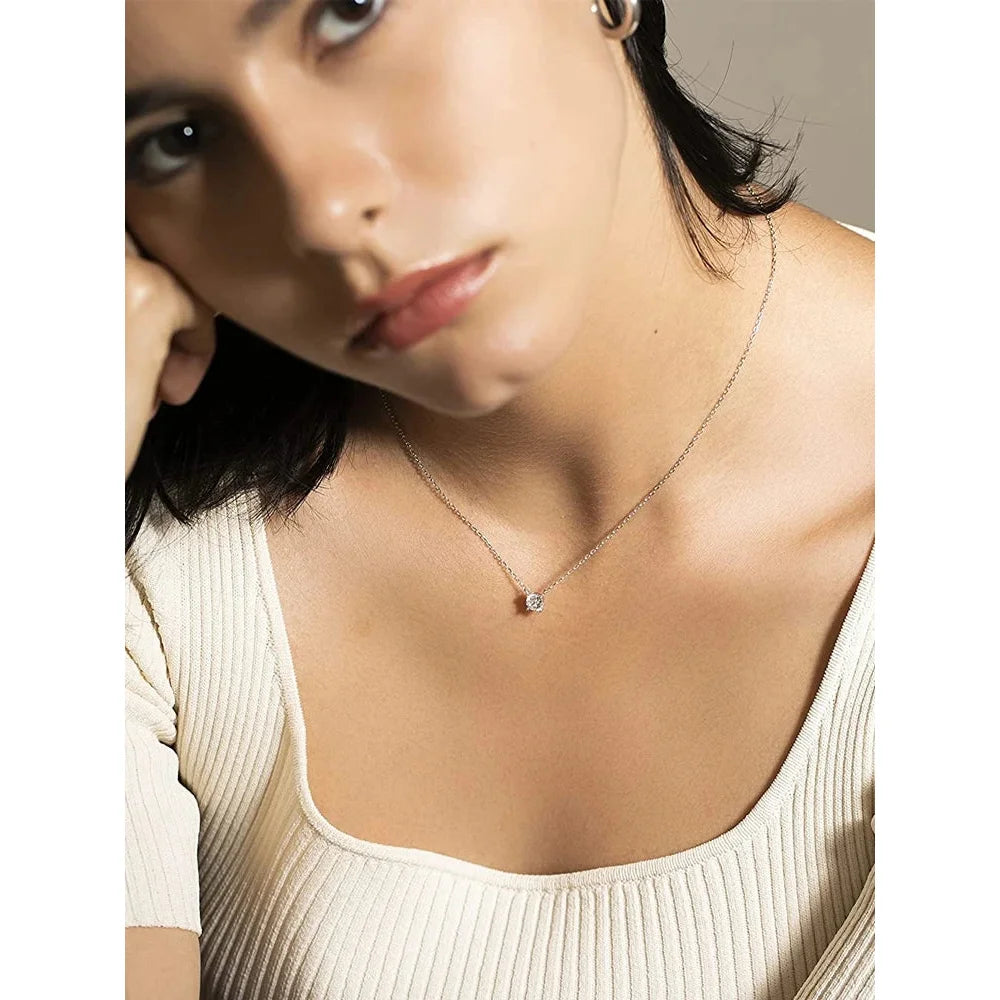 Gorgeous Shiny Choker - 925 Sterling Silver Geometric Cut Zircon Pendant Necklace - Necklaces