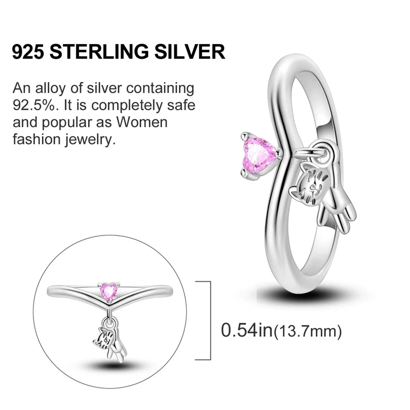 Playful Cat Heart Sterling Silver Ring - Rings