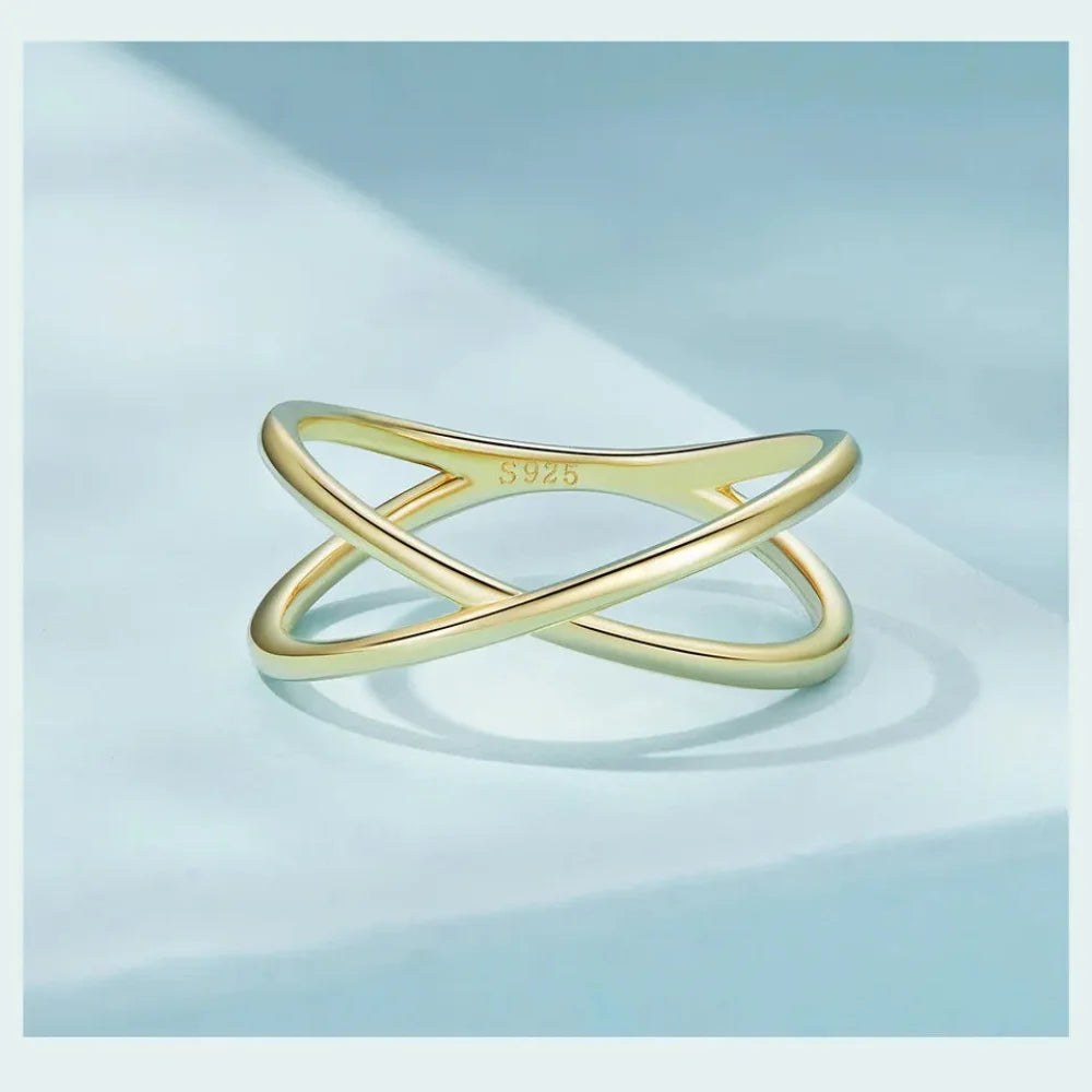 Breathtaking 14K Gold Plated X Ring - Elegant Minimalist 925 Sterling Silver Cross for Women - Promise jewellery SCR543