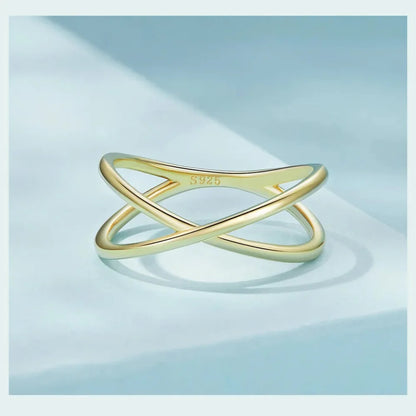 Breathtaking 14K Gold Plated X Ring - Elegant Minimalist 925 Sterling Silver Cross for Women - Promise jewellery SCR543