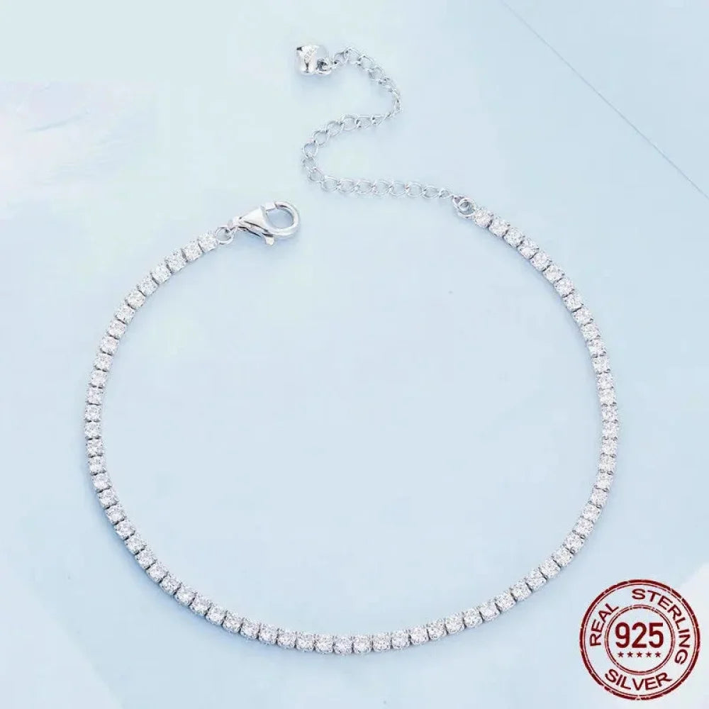 Exquisite 925 Sterling Silver Adjustable Tennis Bracelet - Platinum Plated with Clear 3mm Cubic Zirconia - Bracelets