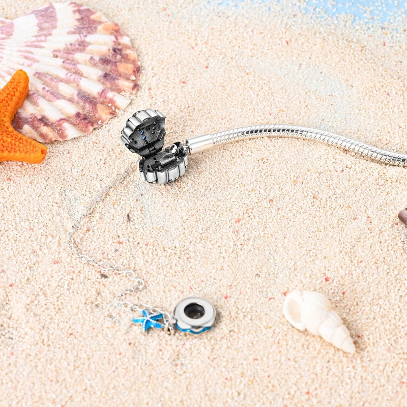 Coastal Sterling Silver Charm Bracelet With Sparkling Seashell - Bracelets