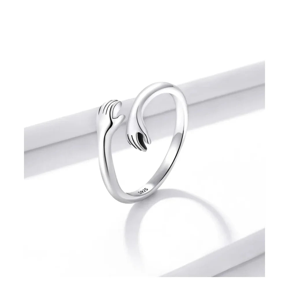 925 Sterling Silver Hug Warmth and Love Hand Adjustable Ring for Women - His Big Loving Hugs in 3 Colors - Rings