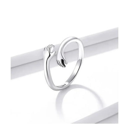 925 Sterling Silver Hug Warmth and Love Hand Adjustable Ring for Women - His Big Loving Hugs in 3 Colors - Rings