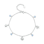 925 Sterling Silver Seastar And Shell Pendant Anklet | Simple Chain Foot Jewelry For Women | Platinum Plated Summer