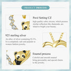 925 Sterling Silver Baby Panda Crystal Necklace | Enamel Cute Animal Charm Chain Link | Women’S Gift 17.71’’ Scn453