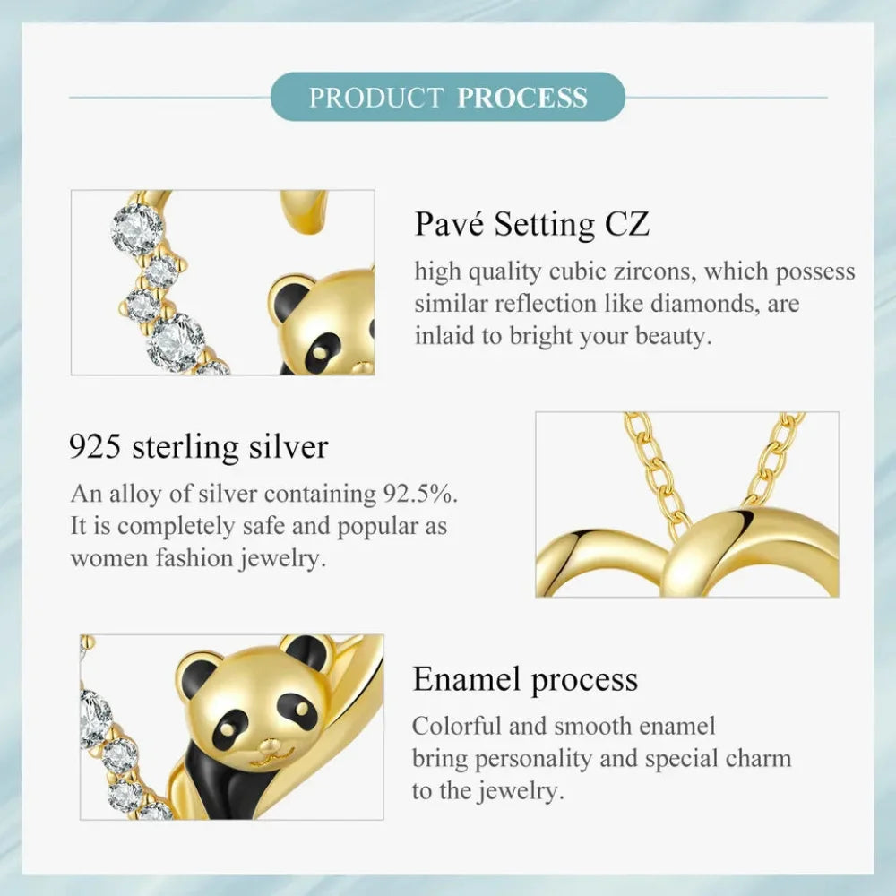 925 Sterling Silver Baby Panda Crystal Necklace | Enamel Cute Animal Charm Chain Link | Women’s Gift - 17.71’’ SCN453
