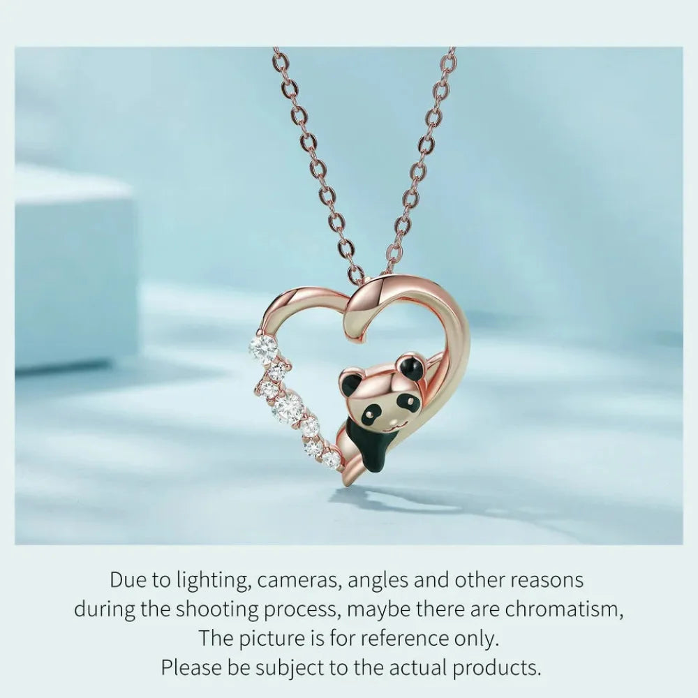 925 Sterling Silver Baby Panda Crystal Necklace | Enamel Cute Animal Charm Chain Link | Women’s Gift - 17.71’’ SCN453