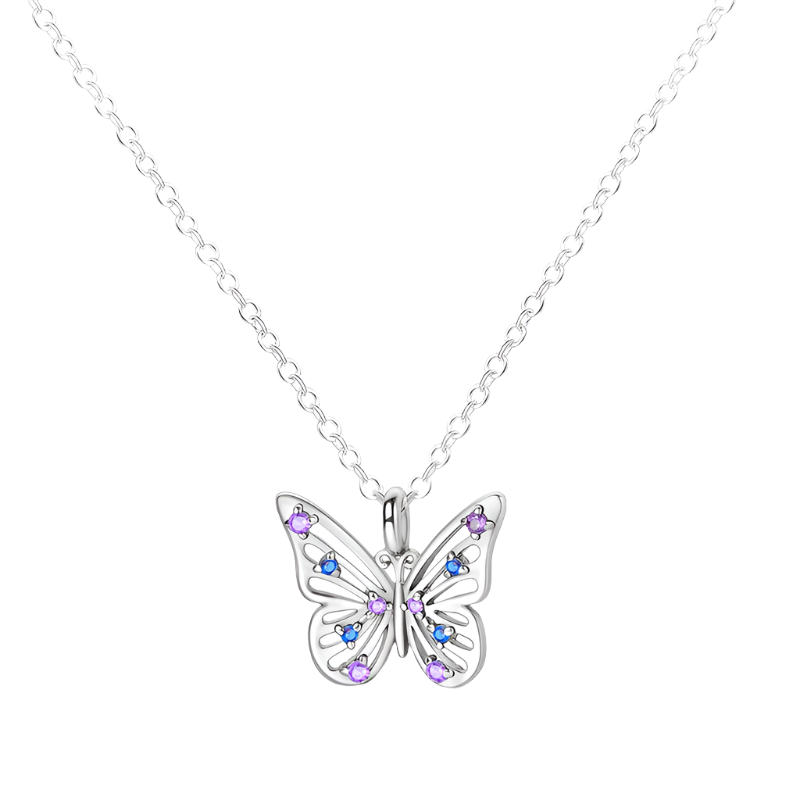 Azure and Lavender Butterfly Sterling Silver Necklace - Pendant Necklaces