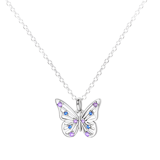 Azure and Lavender Butterfly Sterling Silver Necklace - Pendant Necklaces