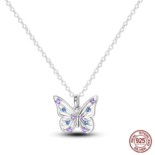 Azure and Lavender Butterfly Sterling Silver Necklace - Pendant Necklaces