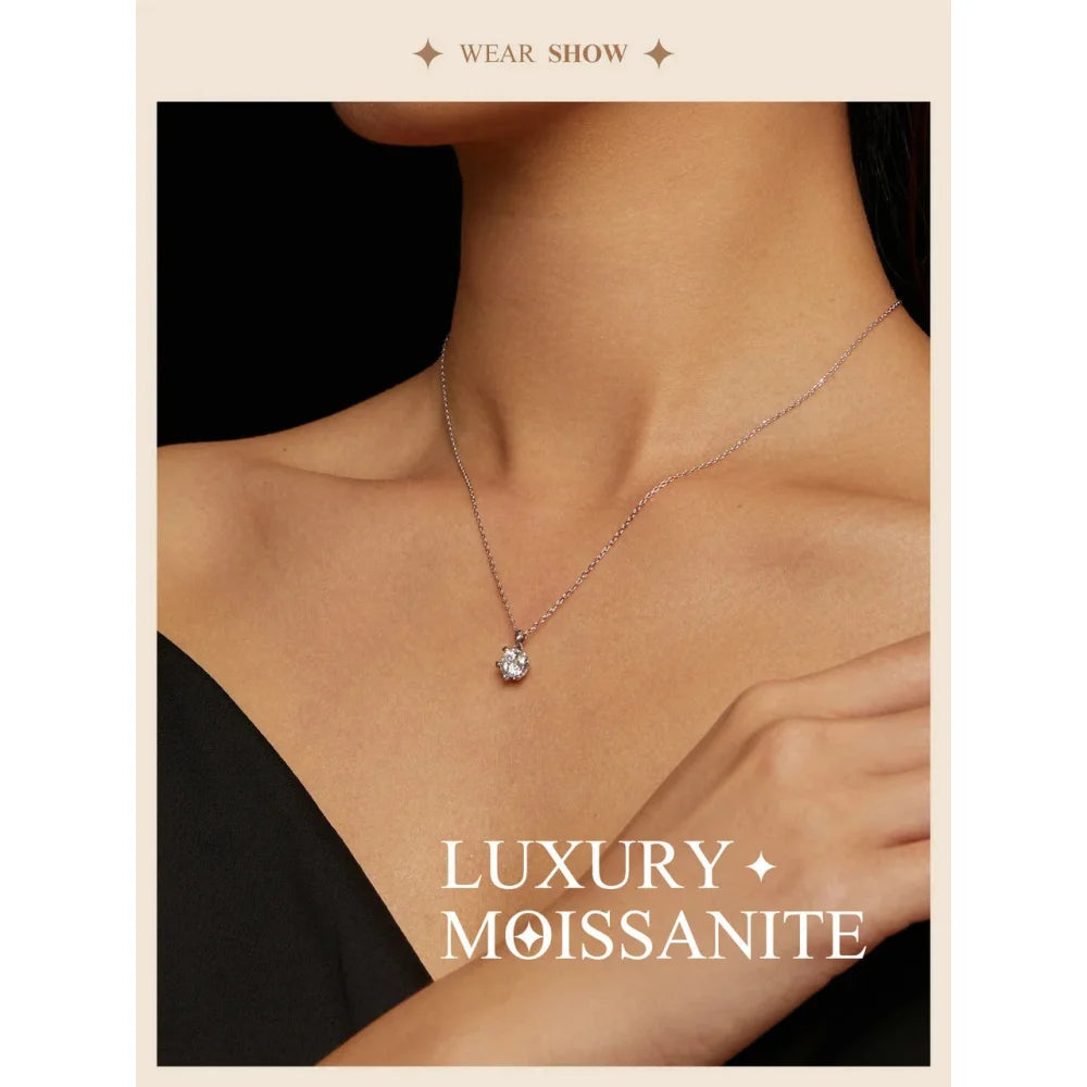 Stunning 1 Carat Moissanite Pendant Necklace | 925 Sterling Silver | Wedding & Bridal Fine Jewelry Necklaces