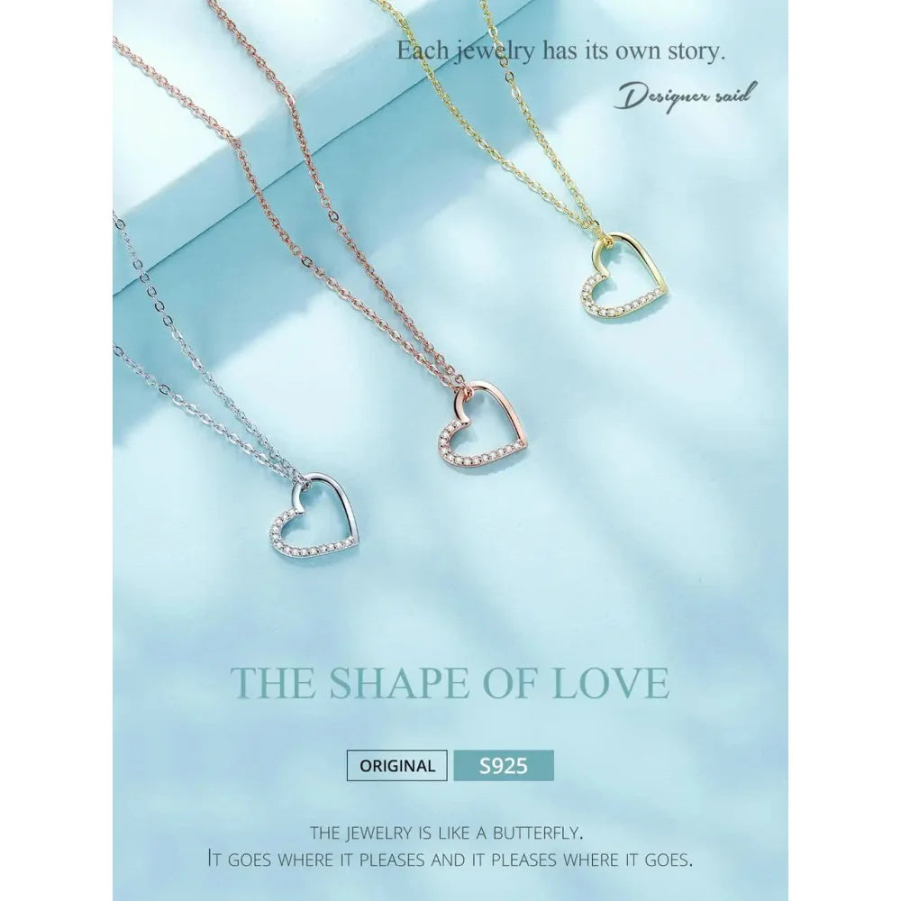 Genuine 925 Sterling Silver The Shape of Love Chain Necklace for Women - Fine jewellery 18.11’’ Collar - Necklaces