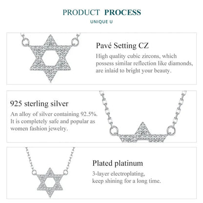 925 Sterling Silver Hexagonal Star Pendant Necklace - CZ Pave Setting - Fine jewellery BSN290 - Necklaces