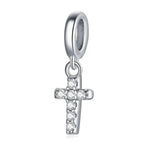 925 Sterling Silver Clear 5A Crystal Collection Family Heart Cross Charm Beads For Bracelet & Necklace Pendant Bsx003 L