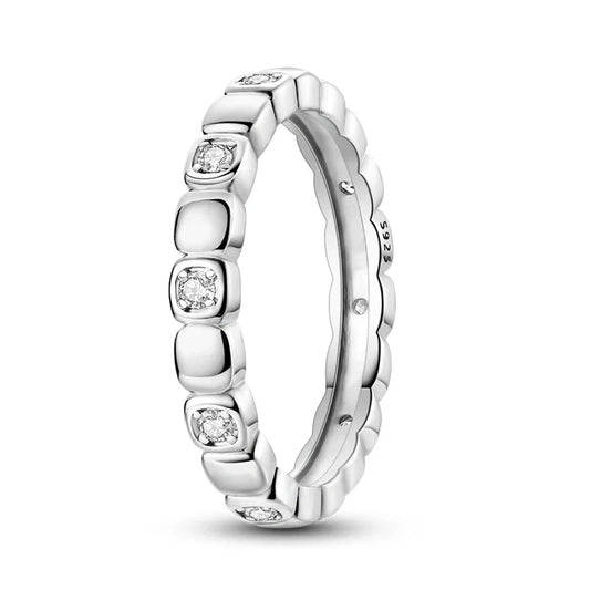 Sparkling Square Sterling Silver Band Ring - 6 - Rings