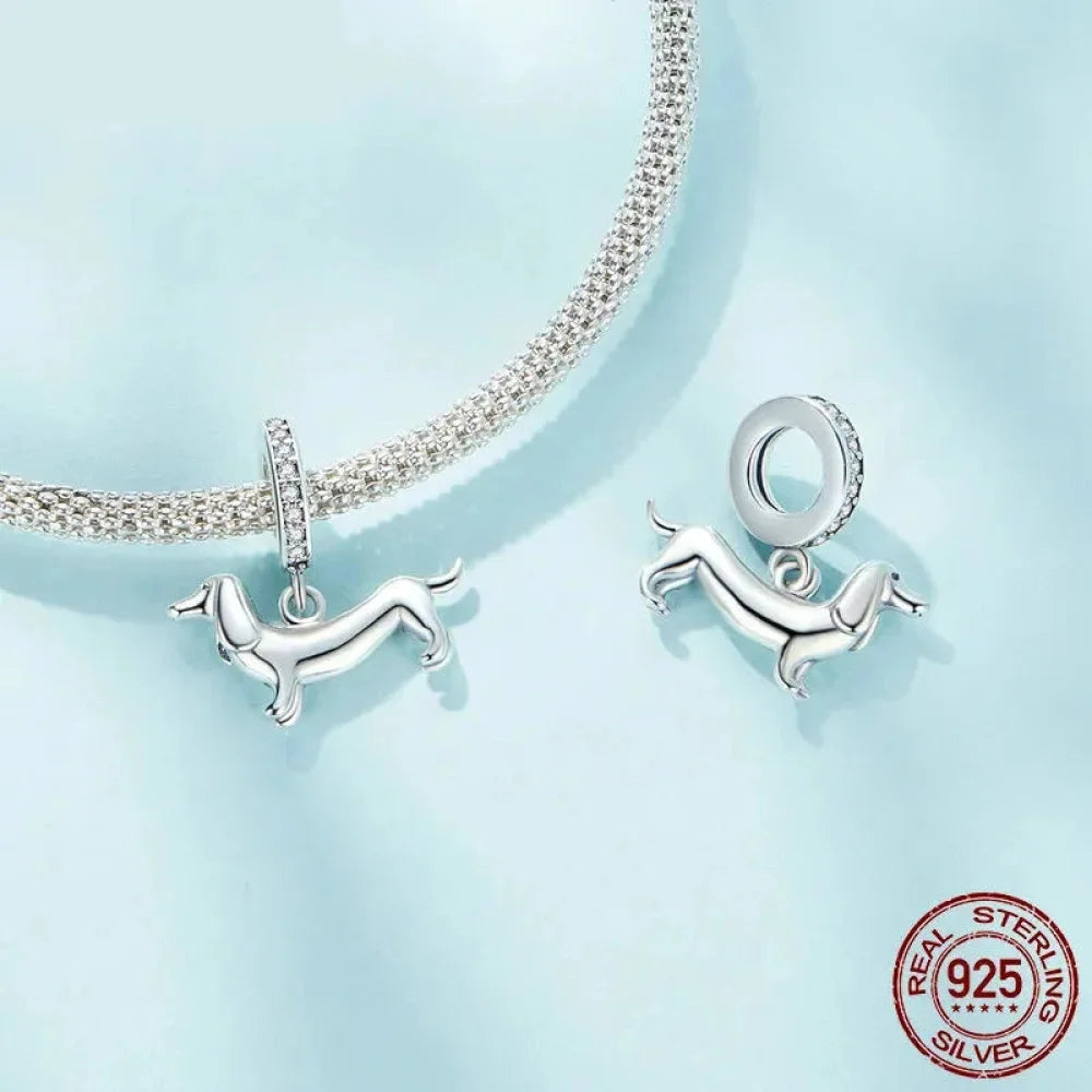 Genuine 925 Sterling Silver Pet Dog Charm for Bracelet - Poodle Dachshund Pendant - Charms