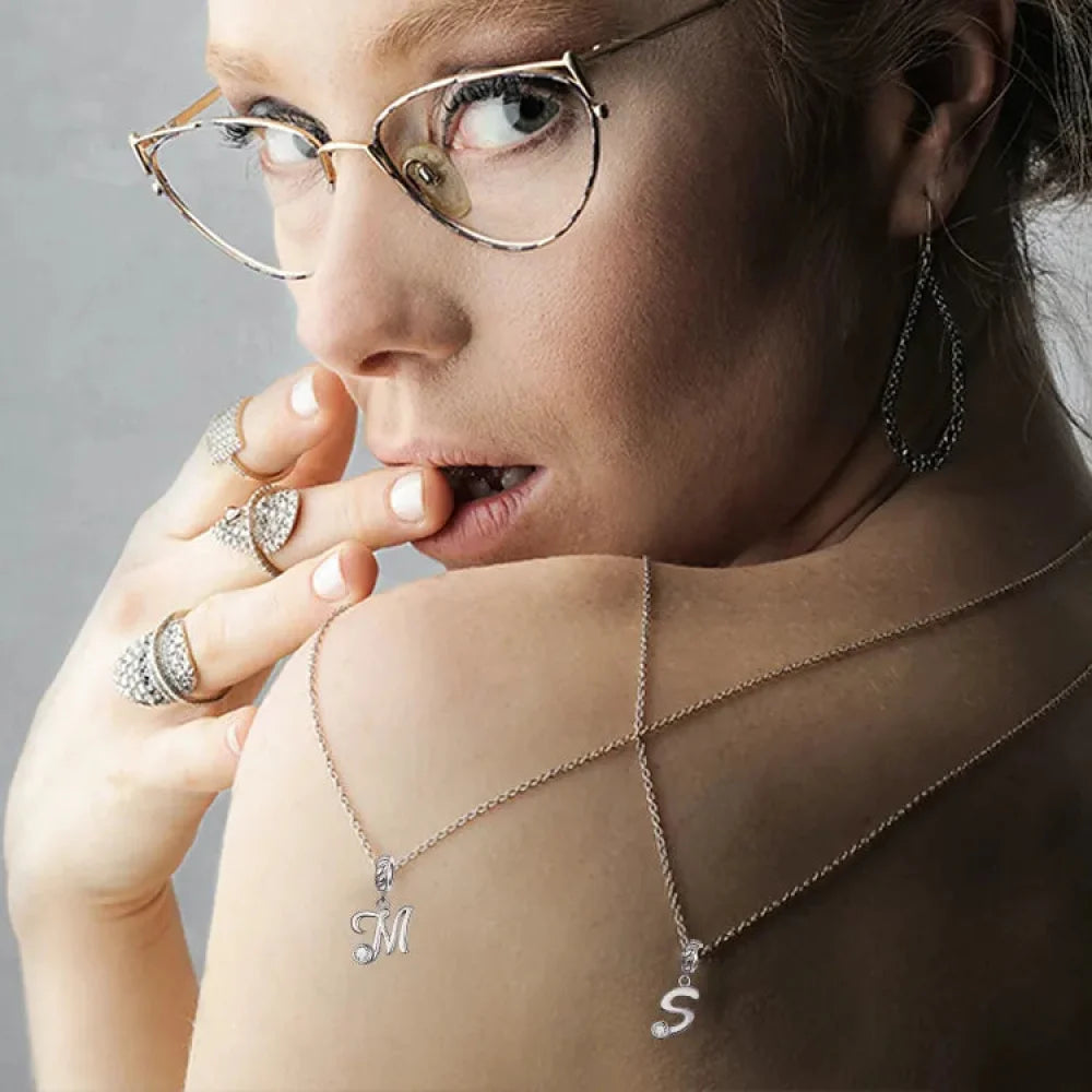Chic and Timeless 925 Sterling Silver Initial Pendant Necklace | Platinum Plated Vintage Letter A to Z | Women’s Fine