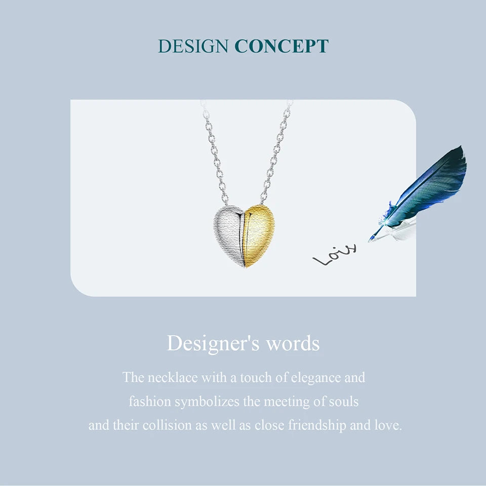 Gold Plated Heart Pendant Necklace for Women - 925 Sterling Silver Couple jewellery - Necklaces