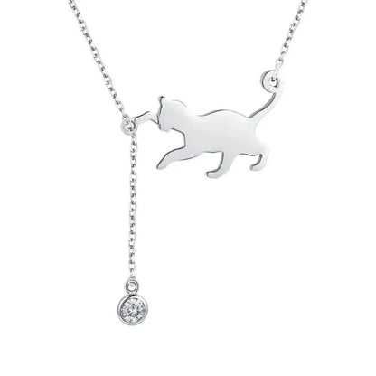 Breathtaking 925 Sterling Silver Cat Necklace | Elegant Pendant Collarbone jewellery SCN232 in 3 Colors - Necklaces