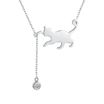Breathtaking 925 Sterling Silver Cat Necklace | Elegant Pendant Collarbone jewellery SCN232 in 3 Colors - Necklaces