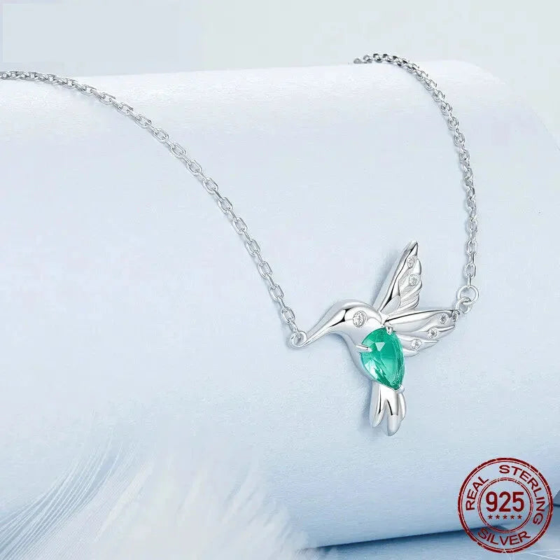 Elegant Sterling Silver Hummingbird Pendant Necklace - Necklaces