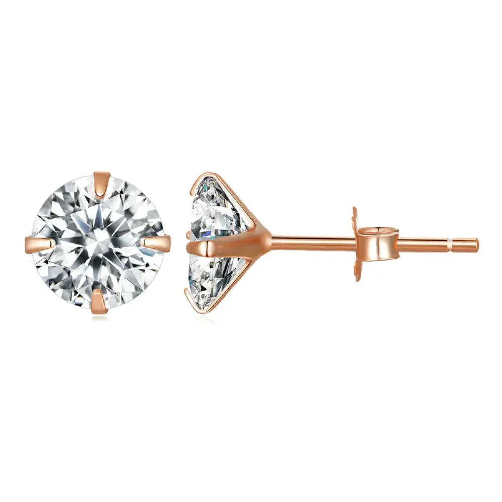 CZ Stud Earrings - 925 Sterling Silver Platinum Plated - Round Cubic Zirconia Hypoallergenic 4mm 5mm 6mm 7mm BSE166