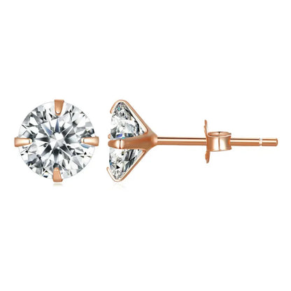 CZ Stud Earrings - 925 Sterling Silver Platinum Plated - Round Cubic Zirconia Hypoallergenic 4mm 5mm 6mm 7mm BSE166