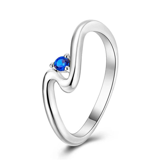 Flowing Wave Sterling Silver Ring with Blue Stone - 8 - Rings