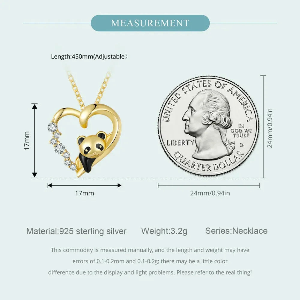 925 Sterling Silver Baby Panda Crystal Necklace | Enamel Cute Animal Charm Chain Link | Women’s Gift - 17.71’’ SCN453