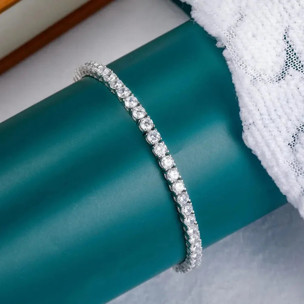 Exquisite 925 Sterling Silver Adjustable Tennis Bracelet - Platinum Plated with Clear 3mm Cubic Zirconia - Bracelets