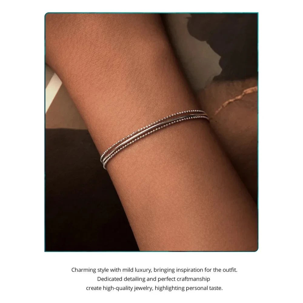 Delicate Elegance: Triple-Layered White Gold Plated Bracelet in 925 Sterling Silver - Bracelets