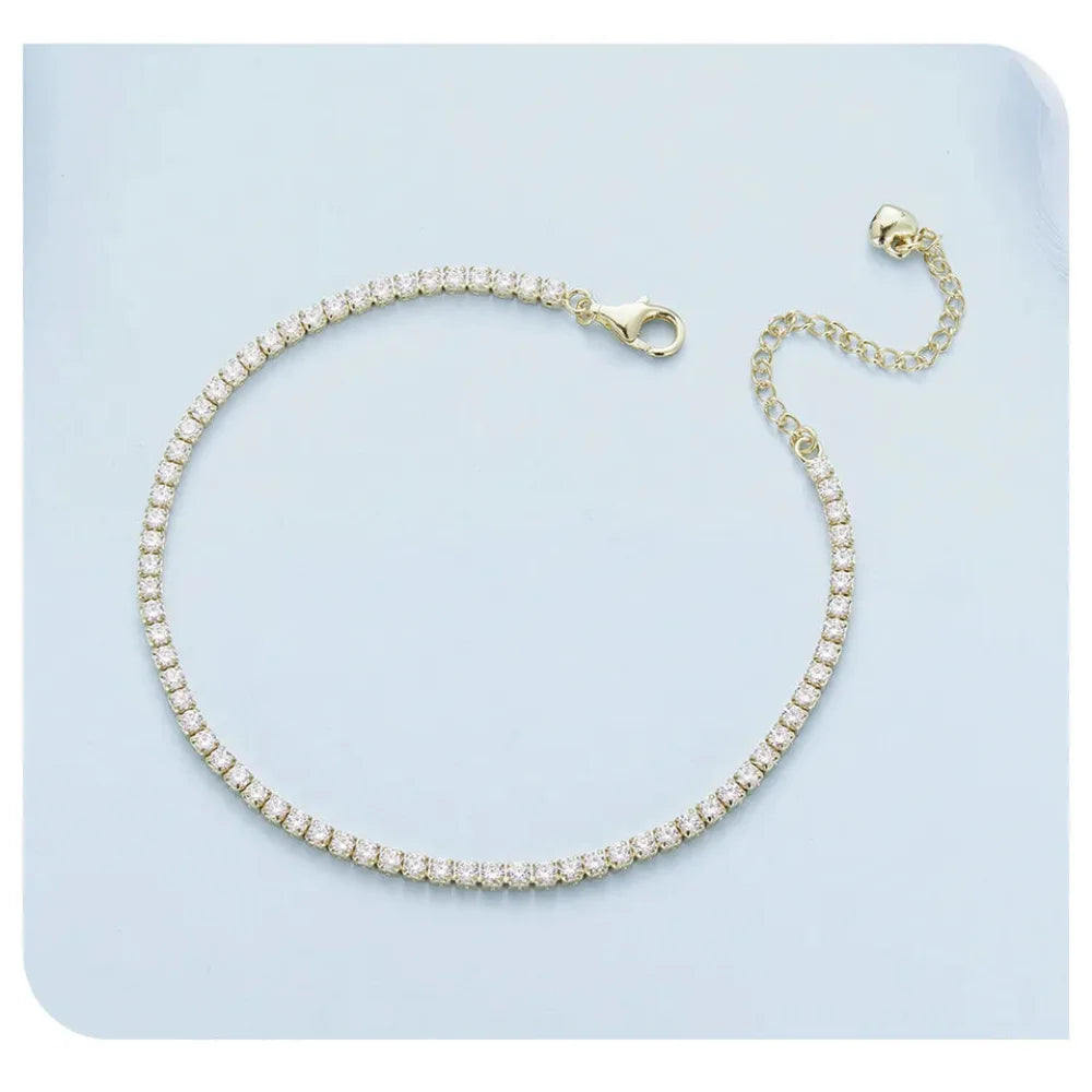 Exquisite 925 Sterling Silver Adjustable Tennis Bracelet - Platinum Plated with Clear 3mm Cubic Zirconia - Bracelets