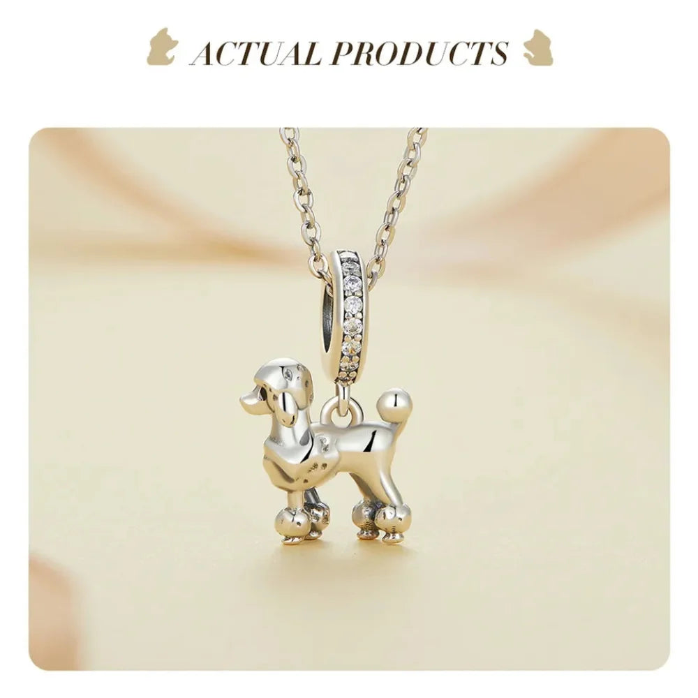 Genuine 925 Sterling Silver Pet Dog Charm for Bracelet - Poodle Dachshund Pendant - Charms