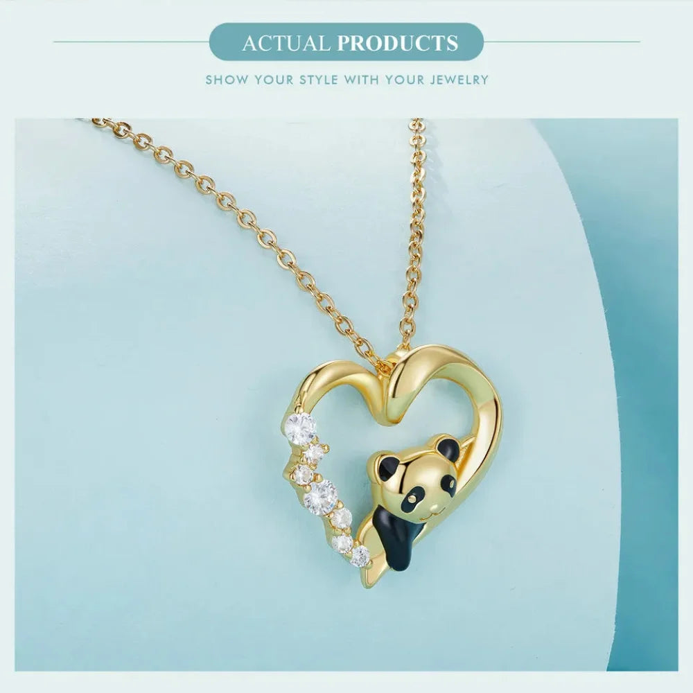 925 Sterling Silver Baby Panda Crystal Necklace | Enamel Cute Animal Charm Chain Link | Women’s Gift - 17.71’’ SCN453