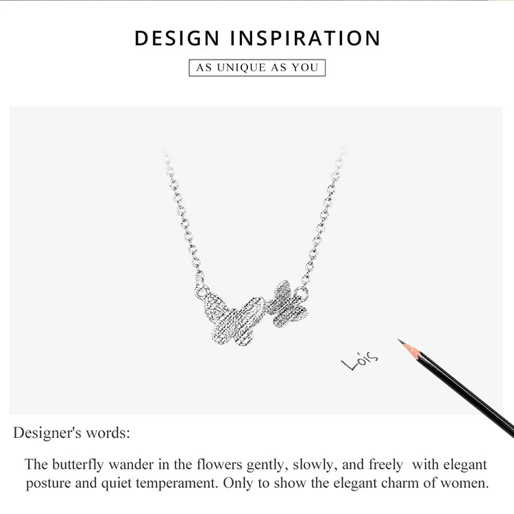 Soar with Style: Blue Zircon Korean Style Sterling Silver Butterfly Necklace - Necklaces