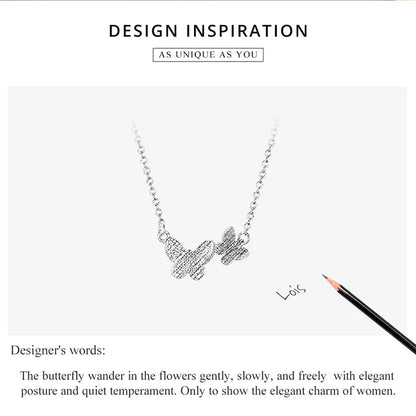 Soar with Style: Blue Zircon Korean Style Sterling Silver Butterfly Necklace - Necklaces