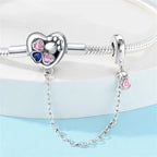 Heartfelt Paw Print Sterling Silver Charm Bracelet With Safety Chain Bracelets