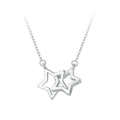 Connected Hearts: Sterling Silver Star/Heart/Cat Pendant Necklace - Stars - Necklaces