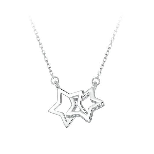 Connected Hearts: Sterling Silver Star/Heart/Cat Pendant Necklace - Stars - Necklaces