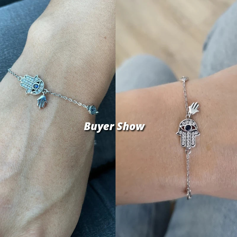Protective Sterling Silver Lobster Clasp Blue Evil Eye Charm Bracelet - Bracelets