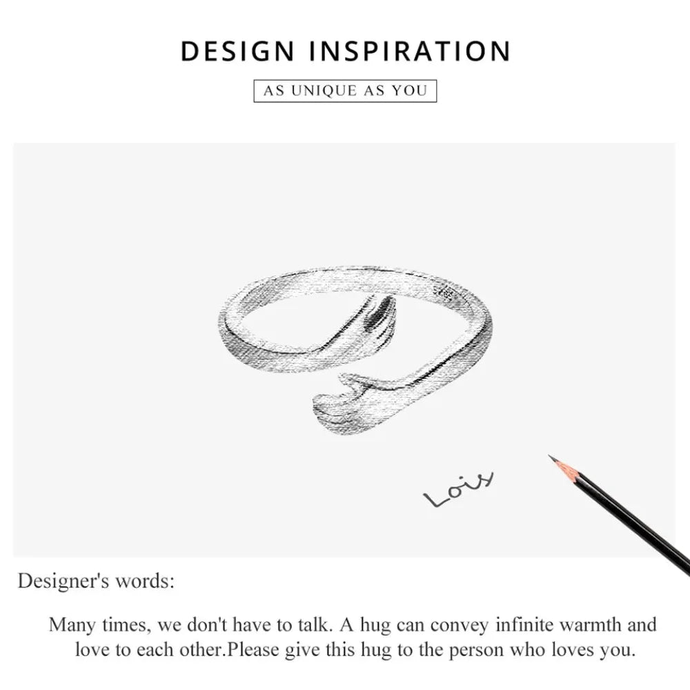 925 Sterling Silver Hug Warmth and Love Hand Adjustable Ring for Women - His Big Loving Hugs in 3 Colors - Rings
